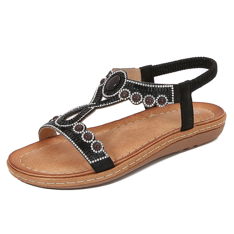 Frosted Bohemian Sandals Women's Summer Black GlamzKart