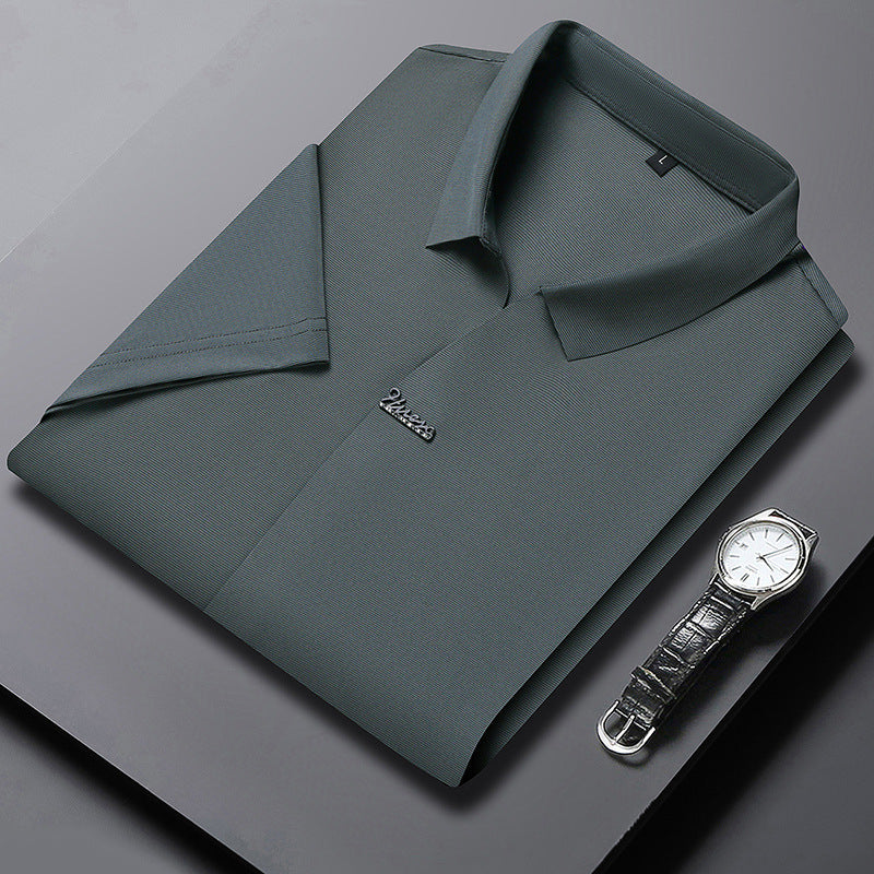 Ice Silk Short Sleeve Men's Fashion Casual Lapel Bean Green GlamzKart