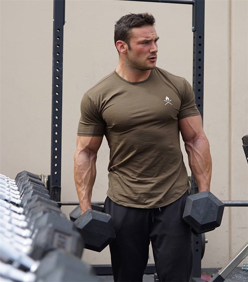 Round Neck Short-sleeve Tights Training Workout Clothes Army Green GlamzKart