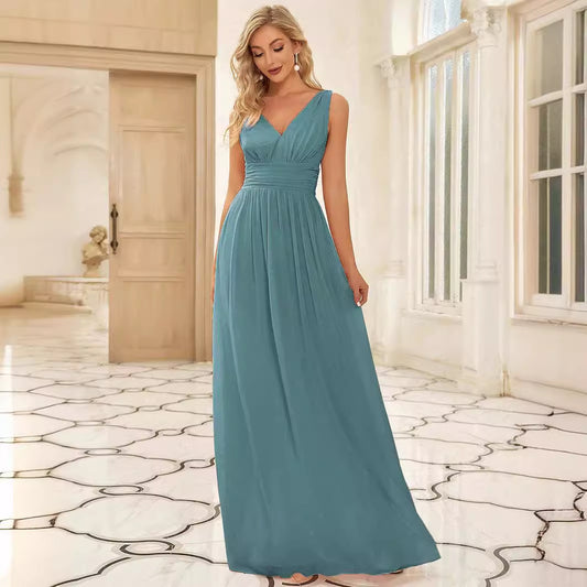 Deep V-neck Bridesmaid Plus Size High Waist Evening Dress GlamzKart