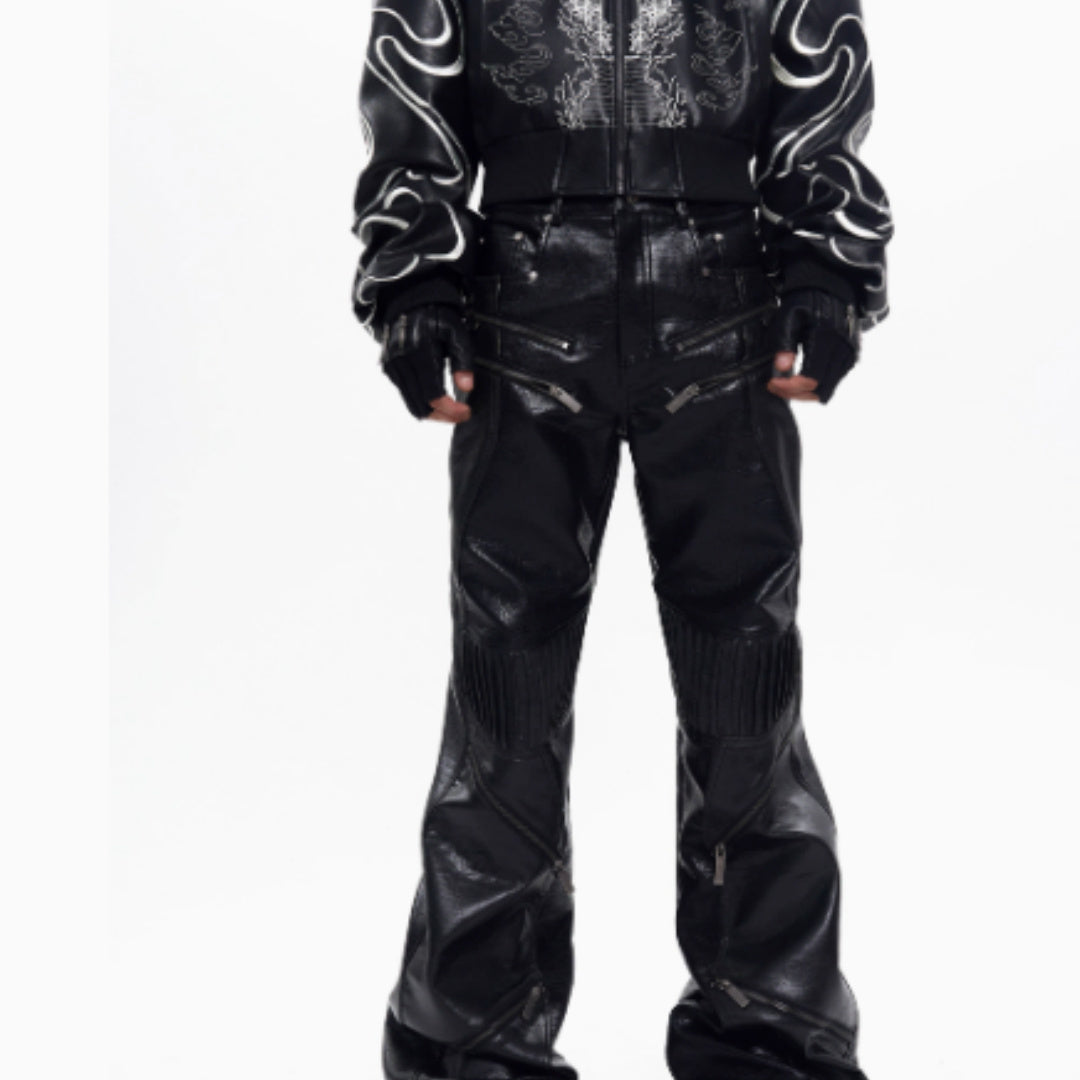 STARTEXCEEDEND Zipper Design Micro Pull Up Leather Pants For Men Autumn GlamzKart