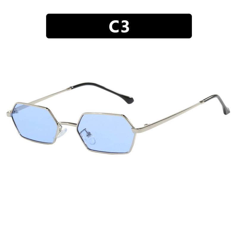 Women's Fashion Personality Polygonal Sunglasses As Shown In The Figure Silver Frame Blue Lens GlamzKart