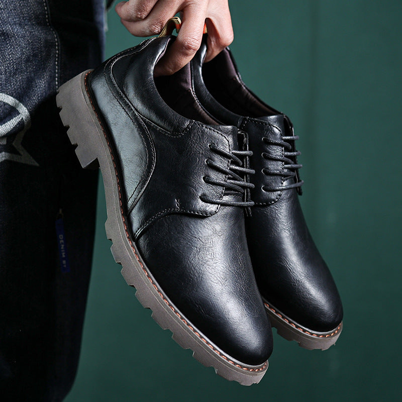 British Style Retro Casual Leather Shoes Men's Casual 3913 Black GlamzKart