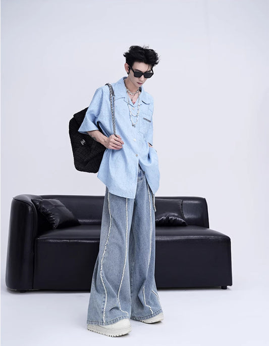 Niche Design Pleated Textured Short Shirt Men's Tops GlamzKart