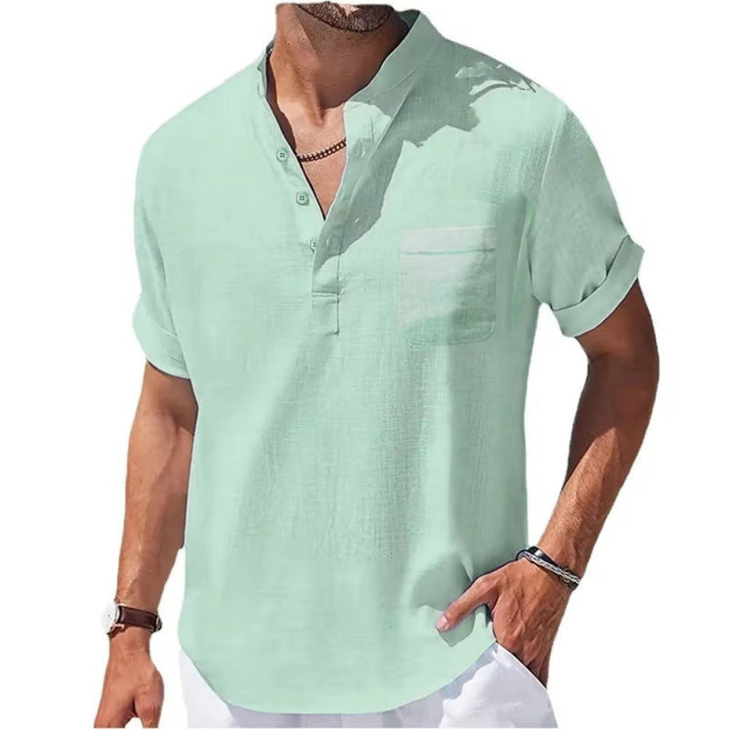 Cotton Linen Linen Men's Short-sleeved T-shirt GlamzKart