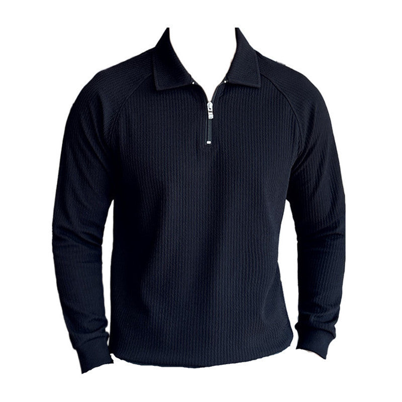 High Elastic Thickened Seersucker Half Zipper Polo Shirt GlamzKart