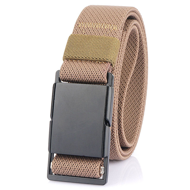 Metal Magnetic Buckle All-matching Jeans Casual Belt Dark Khaki 125cm GlamzKart