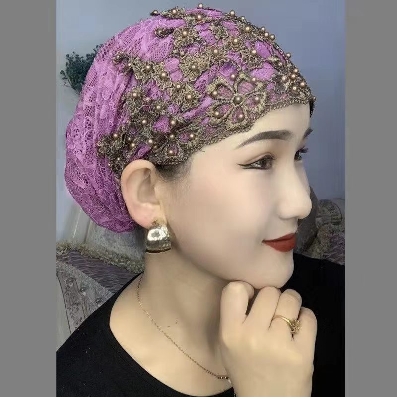 Beaded Cap Scarf Pullover Convenient Toque Taro Purple Free Size GlamzKart