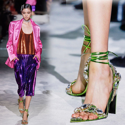 European And American Super High Heel Pointed Toe Rhinestone Fashion Banquet Catwalk GlamzKart