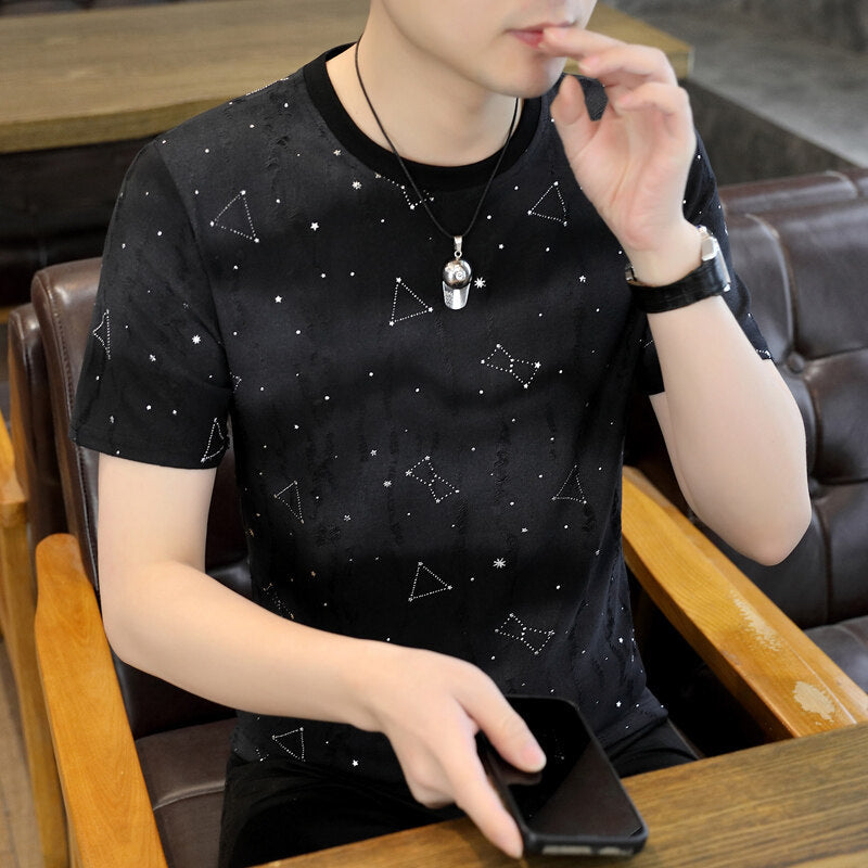 Ice Silk Short Sleeve T-shirt Casual Round Neck Top Black GlamzKart