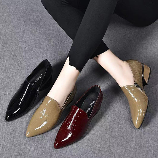 New Genuine Leather Pointed-toe Chunky Heel Shoes Women GlamzKart