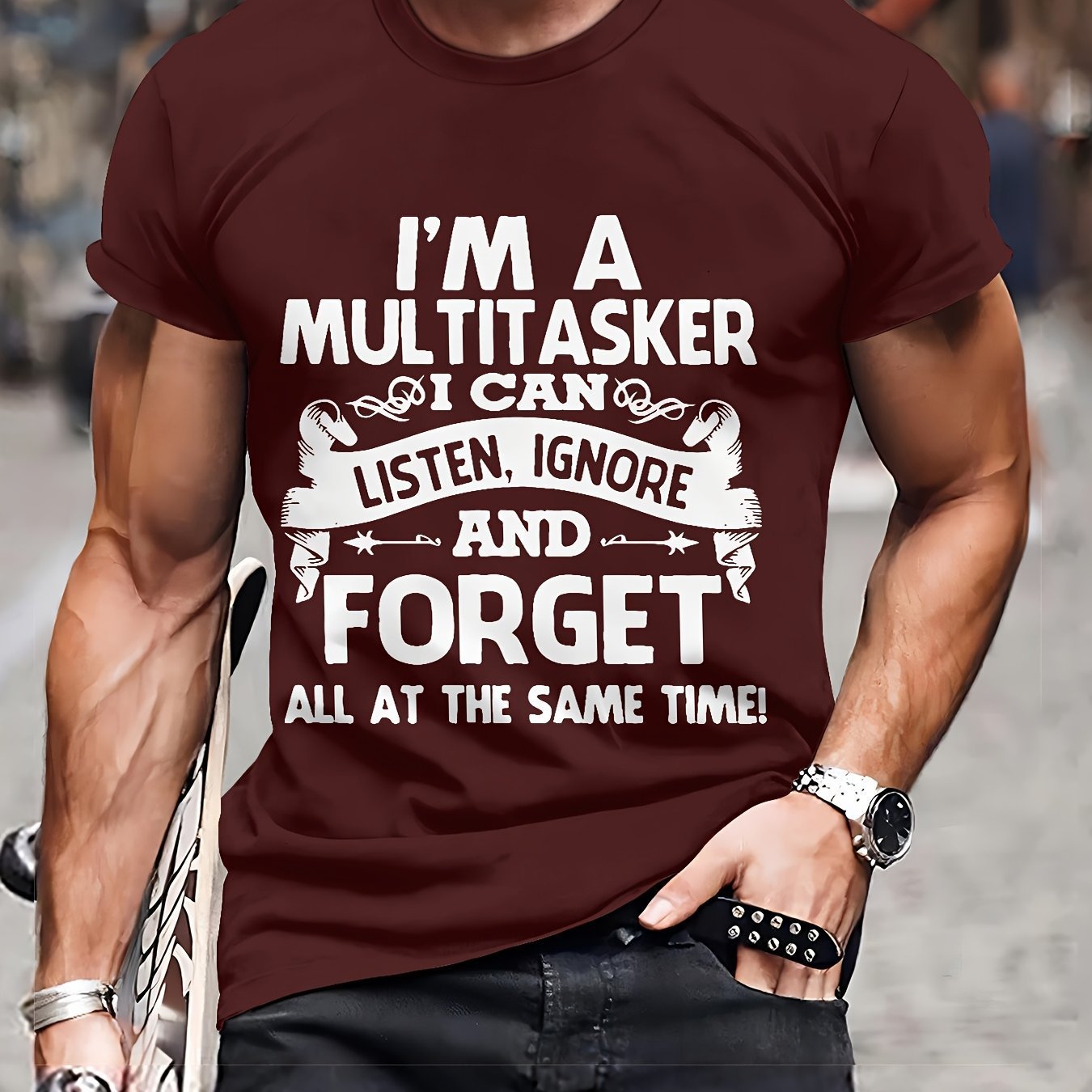 Men's Fashion 3D T-shirt Casual Loose Maroon GlamzKart