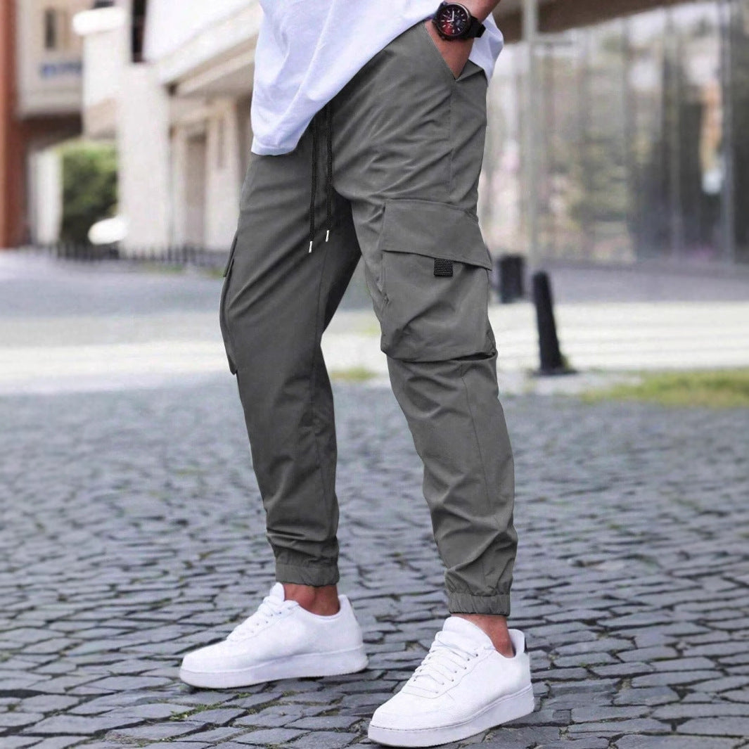 Workwear Casual Pants Drawstring Elastic Waist Track Pants Carbon Gray GlamzKart