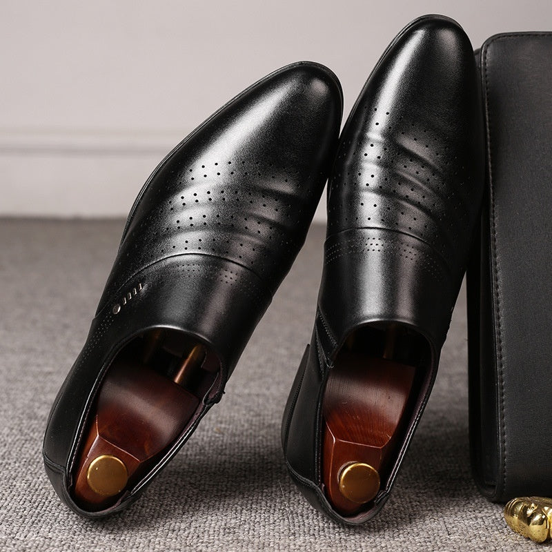 Casual Pointed Toe Leather Shoes Men Black A GlamzKart