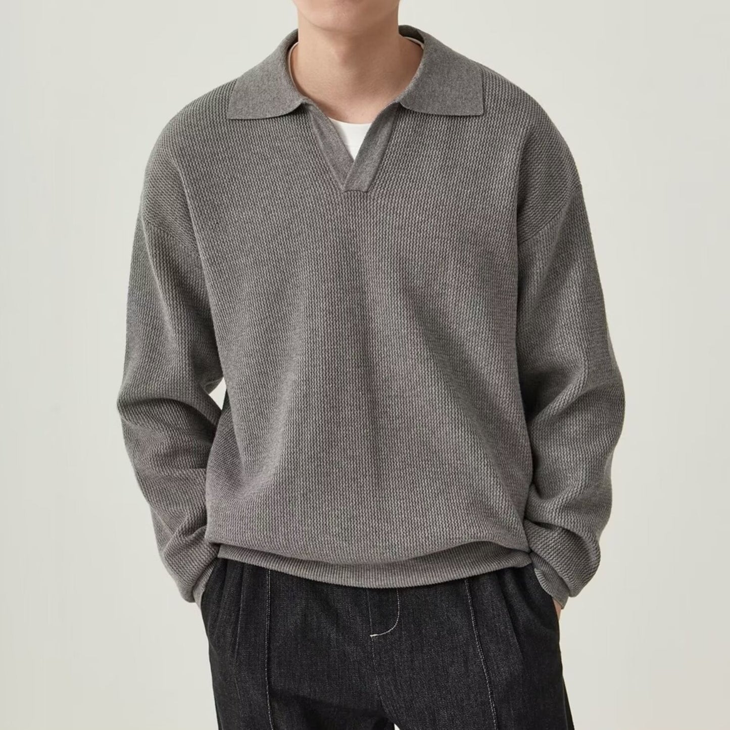 Men's Solid Color Loose Long Sleeves Gray GlamzKart