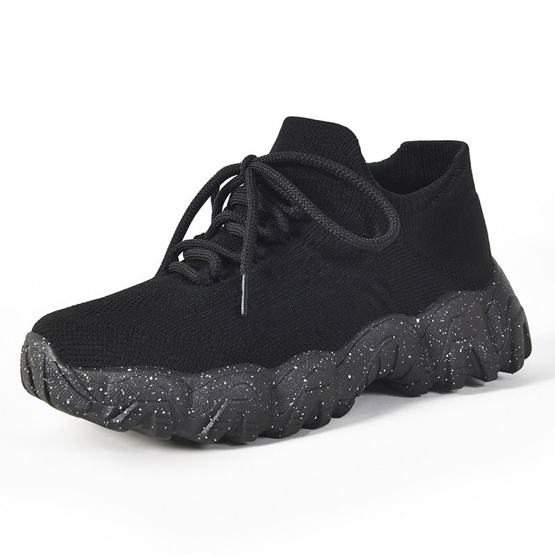 Lace-up Fly-knit Socks Shoes Fashion Trendy Sneakers Black GlamzKart
