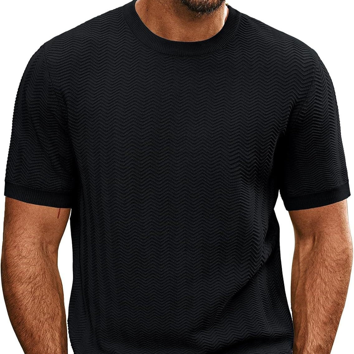 Men's Summer Hollow Breathable Sweater Solid Color T-shirt Black GlamzKart