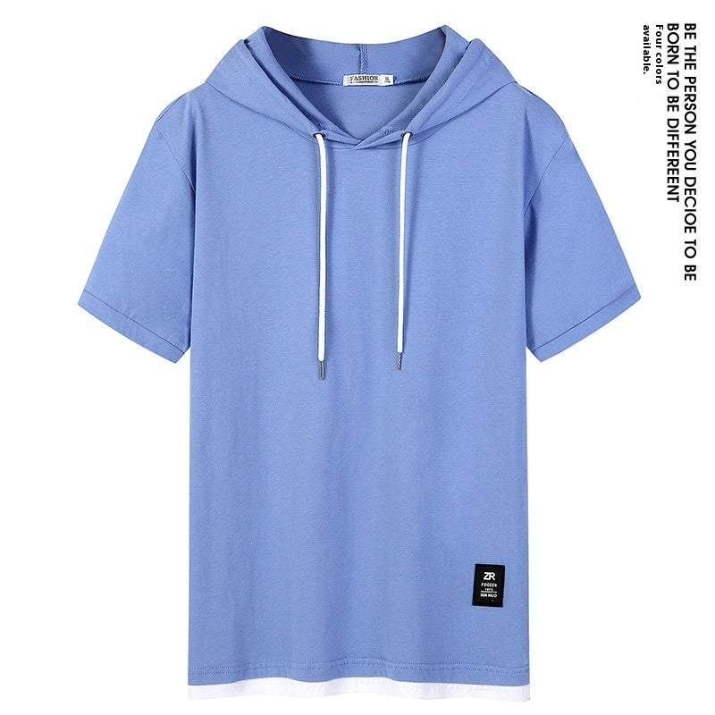Casual Simple Men's Clothing Cotton Hooded T-shirt Sky Blue GlamzKart