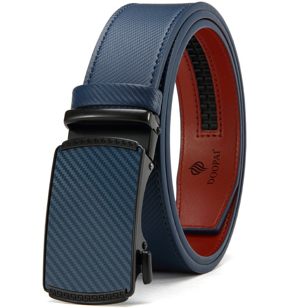 Men's Belt Hot-selling Film Alloy Automatic Buckle Leather 219 Automatic Flat Blue GlamzKart