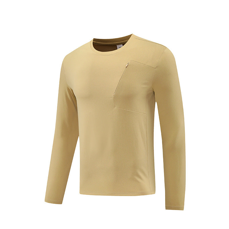 Quick-drying Long-sleeved T-shirt Round Neck Outdoor Top Khaki GlamzKart