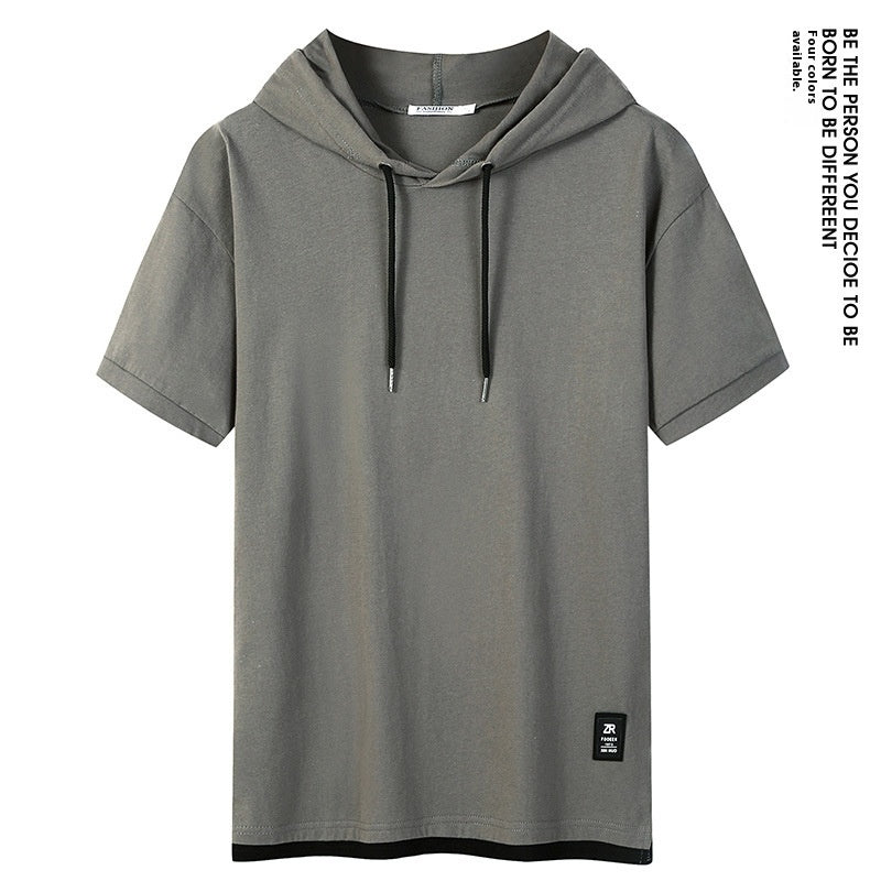 Casual Simple Men's Clothing Cotton Hooded T-shirt Gray Green GlamzKart