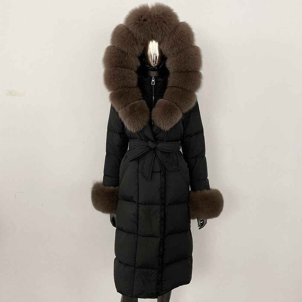 Thickened Long Section White Goose Down Slim Fit Women's Coat