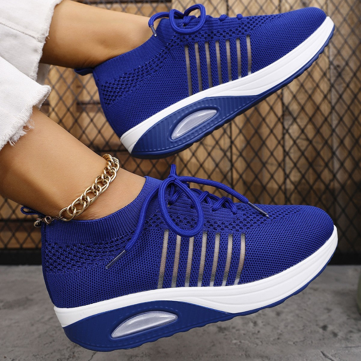 Spring And Autumn New Lace-up Slip-on Wedge Flying Woven Sports Shoes Women GlamzKart