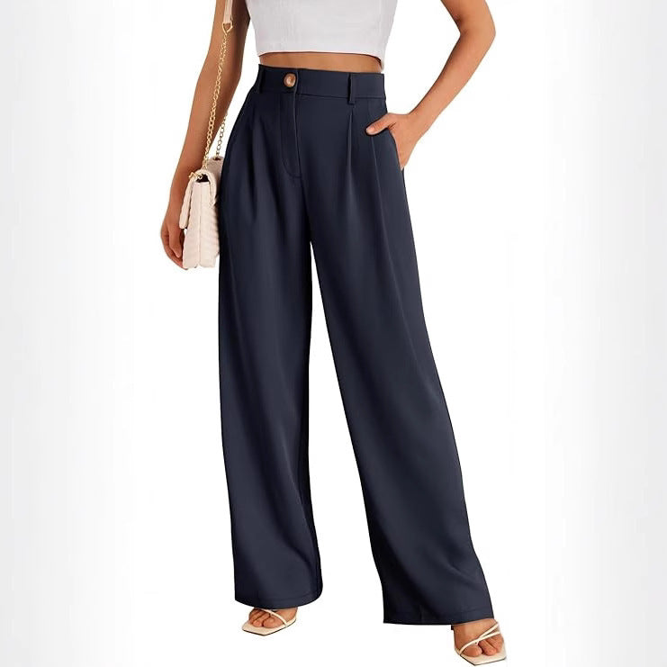 Women's Pocket High Waist Straight All-matching Casual Zipper GlamzKart