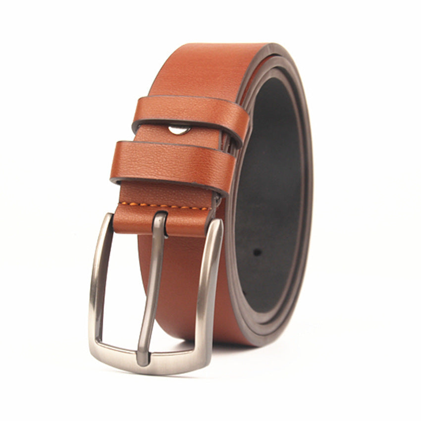 Men's waist belt imitation leather needle buckle Brown 110cm GlamzKart
