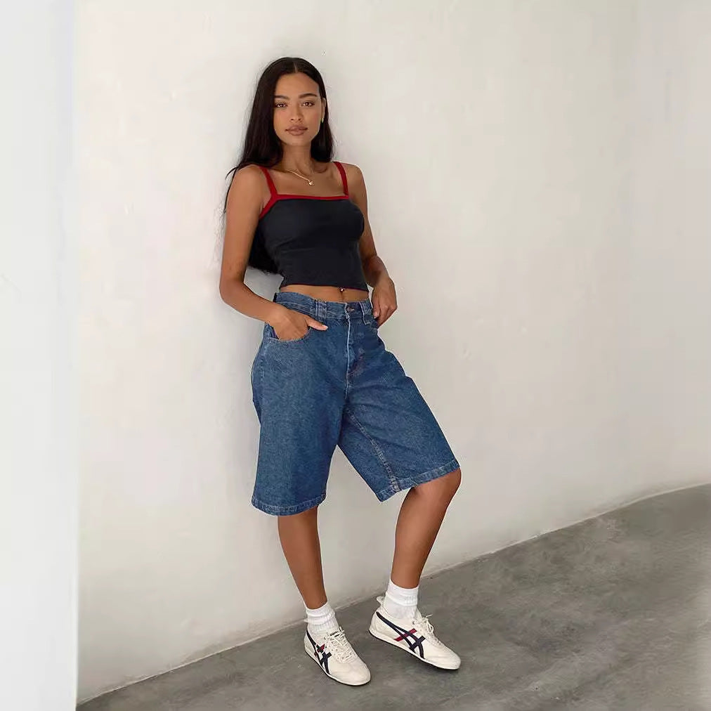 European And American Denim Shorts Bullet-free Fitted Figure Flattering Women's Pants GlamzKart