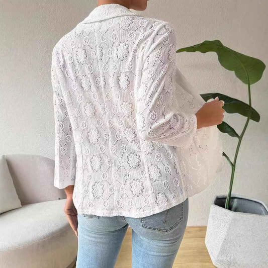 European And American Elegant Solid Color Lace 9 Sleeve Lapel Casual Suit Women's Jacket