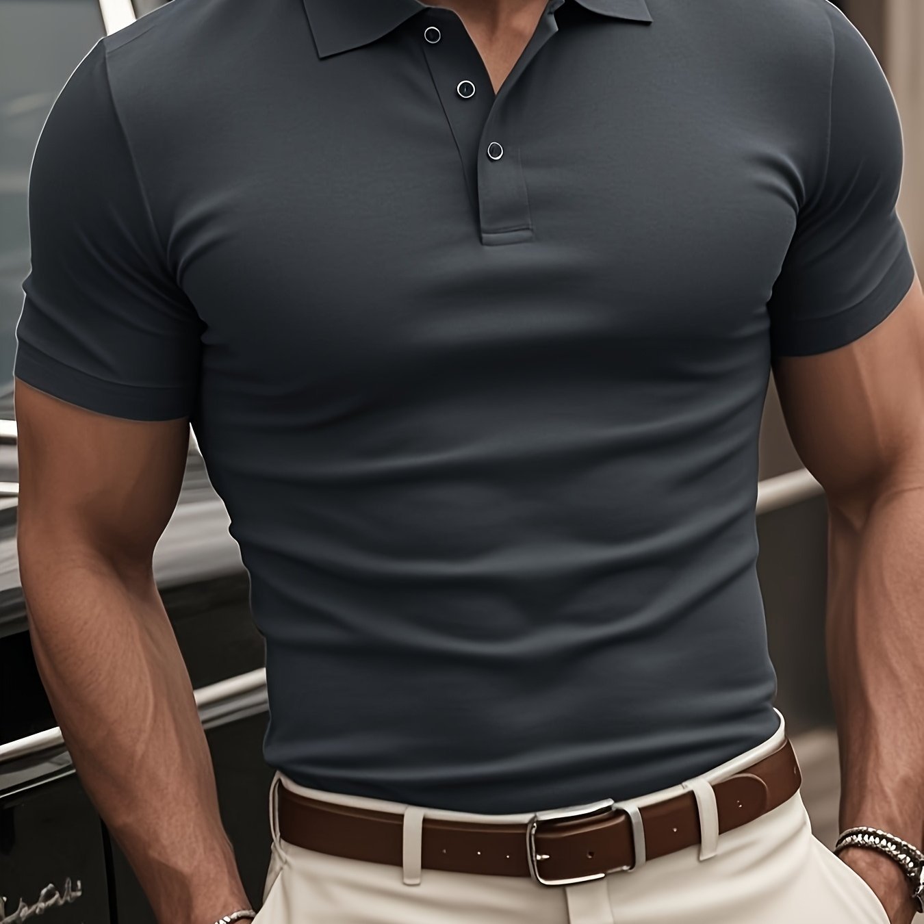 European And American Men's Fashion Short Sleeve Button Shirt DarkGray GlamzKart