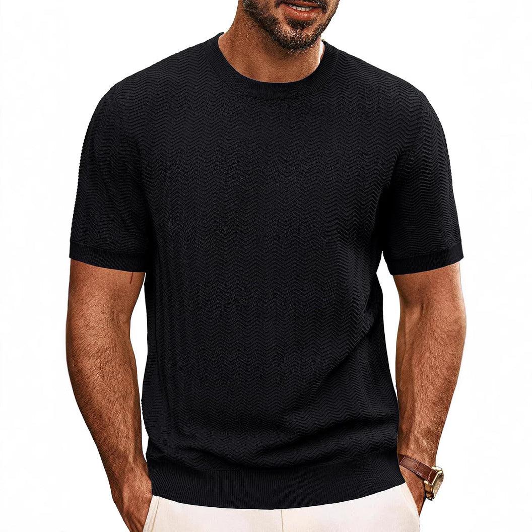 Men's Summer Hollow Breathable Sweater Solid Color T-shirt GlamzKart