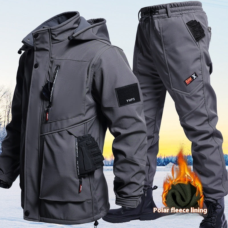Autumn And Winter Fleece-lined Waterproof Jacket Suit 9968 Suit Gray GlamzKart