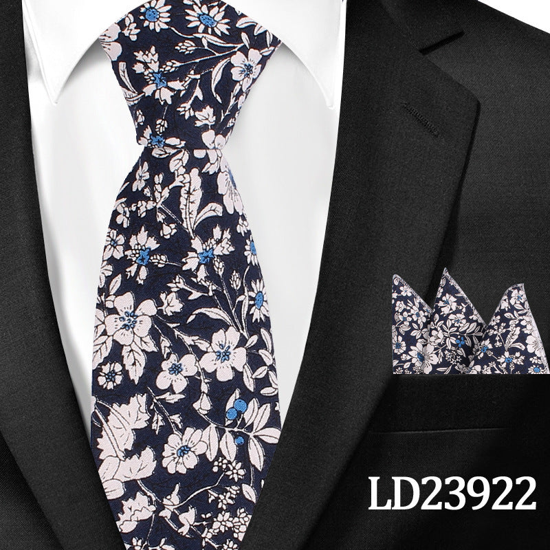 Casual Cotton Floral Print 6cm Casual Tie Pocket Square Suit LD23922 GlamzKart