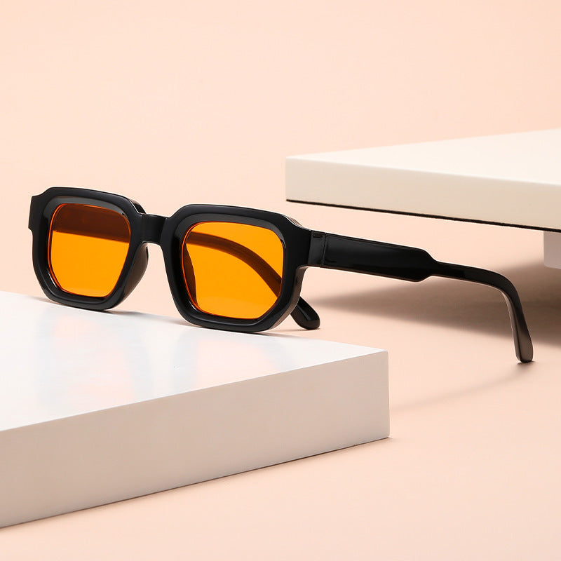 Fashionable Sunglasses Simple Personality Small Frame Square All-match Sunglasses Black Frame Orange Slices GlamzKart