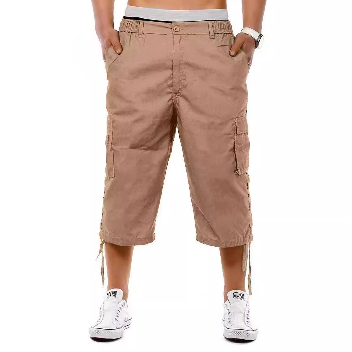 Men's Casual Multi-pocket Workwear Shorts Loose Outdoor Casual Pants Khaki GlamzKart