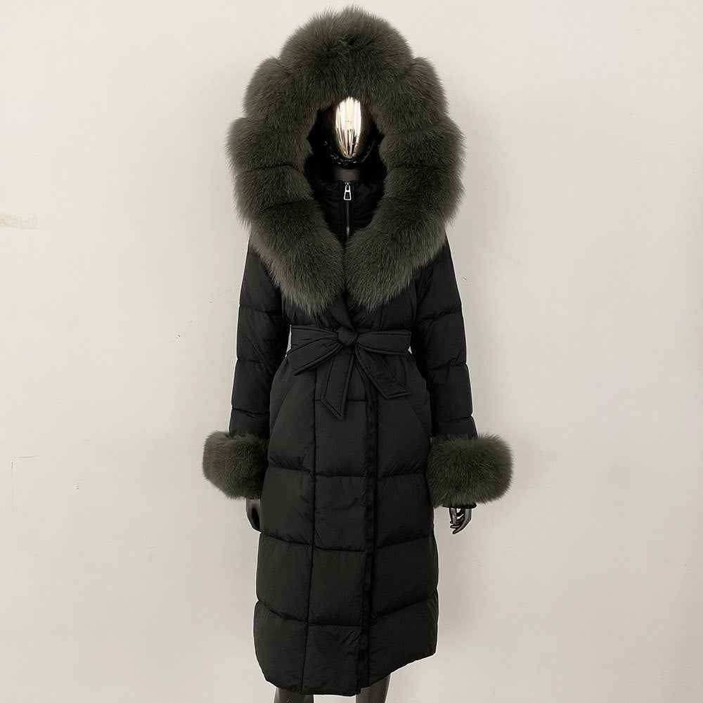 Thickened Long Section White Goose Down Slim Fit Women's Coat
