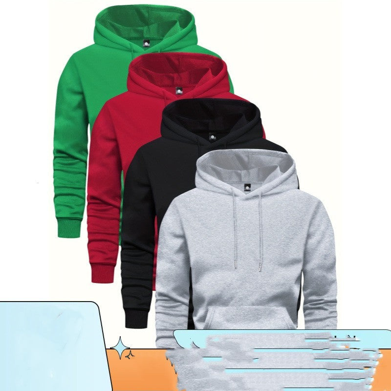 Men's Solid Color Hoodie With Pocket Black Gray Red Dark Green M GlamzKart