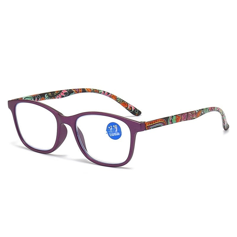 HD Anti-Blue Ray TR Reading Glasses For Middle-aged And Elderly People Purple Frame Pattern GlamzKart