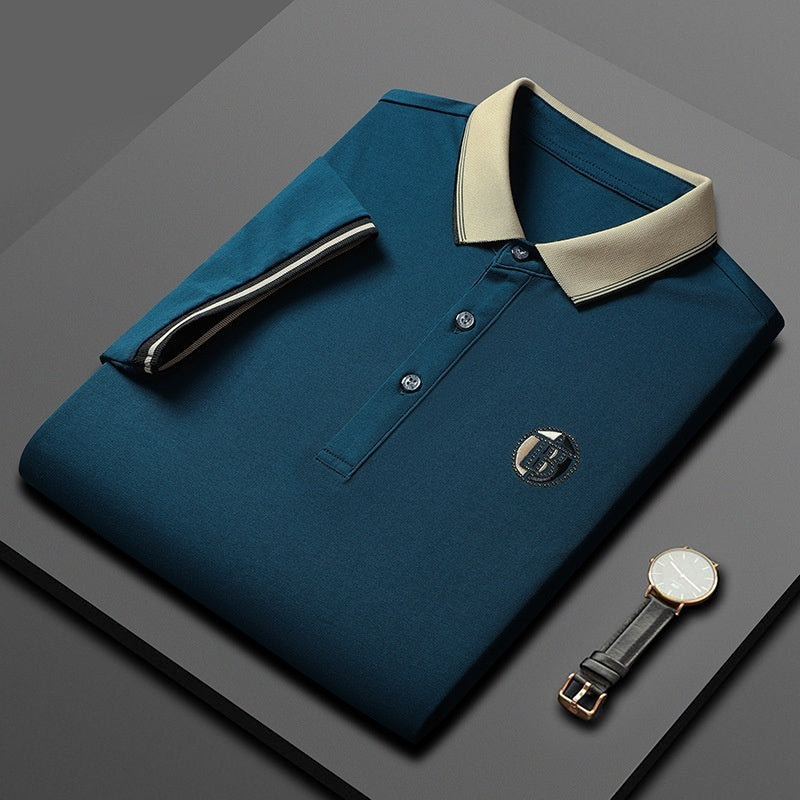 Short Sleeve Men's Lapels Fashion Brand Clothes 2359 Navy Blue GlamzKart