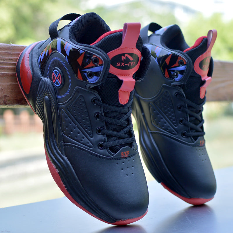 Men's Shoes Autumn And Winter Basketball Shoes Sports Running Shoes Students' Sneakers 2125 Black And Red GlamzKart