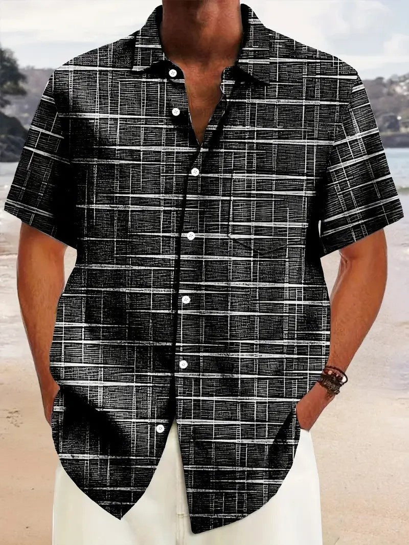 Personal Leisure Loose Men's Cardigan Button Short Sleeve Shirt Black GlamzKart