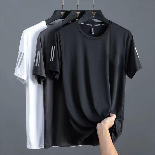 Summer Solid Color Round Neck Top Clothing Speed Sporty Simplicity Ice T-shirt Men GlamzKart