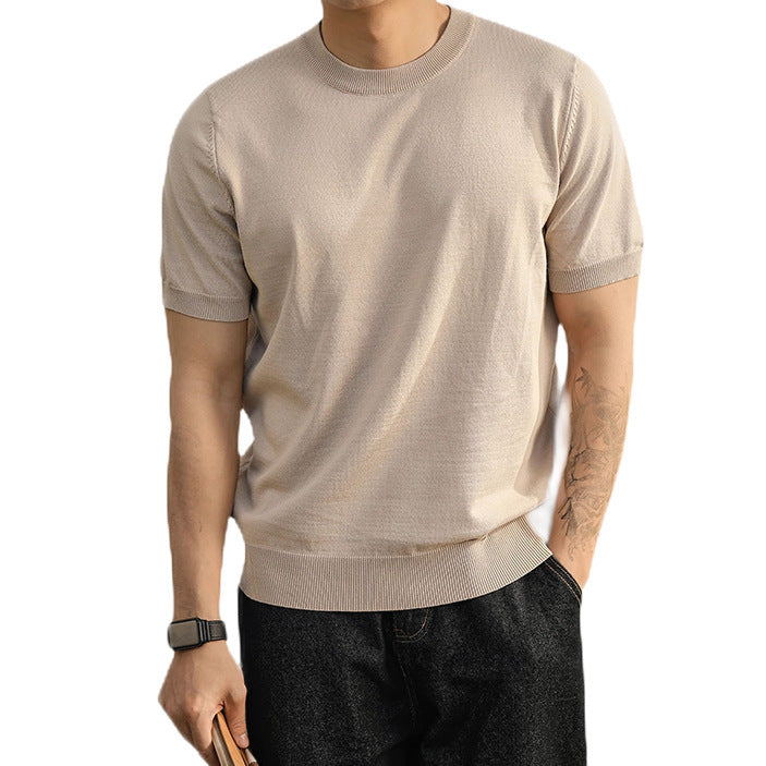 Plus Size Short-sleeved Sweater Men's Lightly Mature Casual Khaki GlamzKart