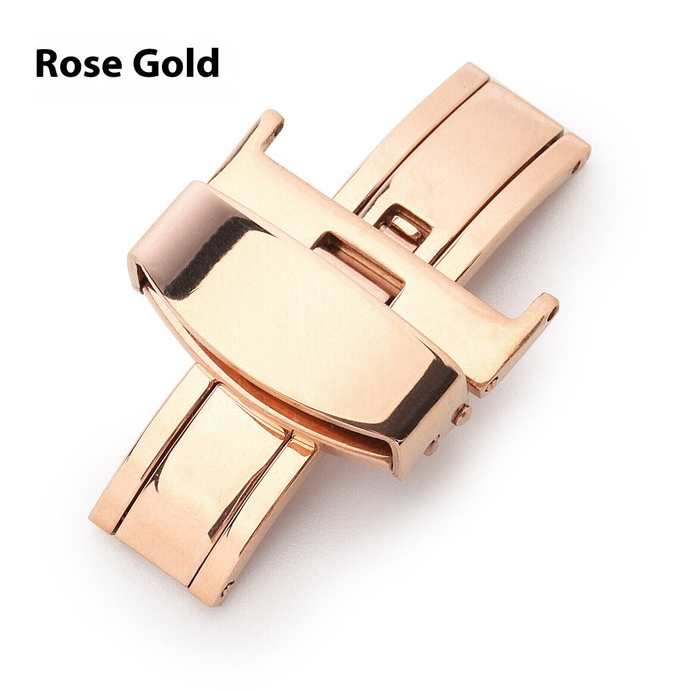 Stainless Steel Double Pull Butterfly Clasp Leather Watch Strap Buckle GlamzKart