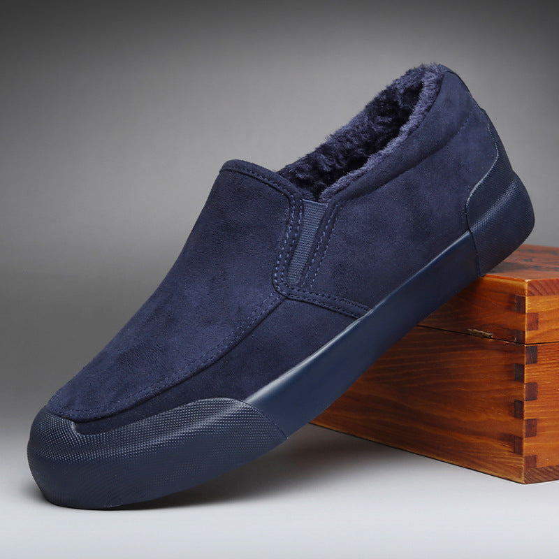 Men's Casual All-match Cloth Cover Velvet Shoes Dark Blue GlamzKart