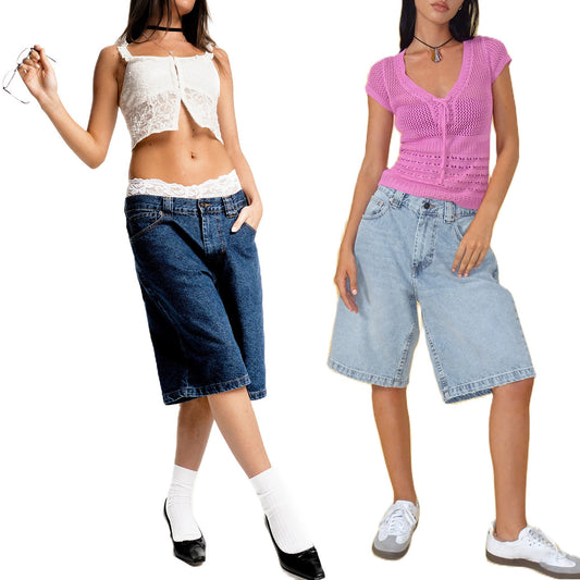 European And American Denim Shorts Bullet-free Fitted Figure Flattering Women's Pants GlamzKart