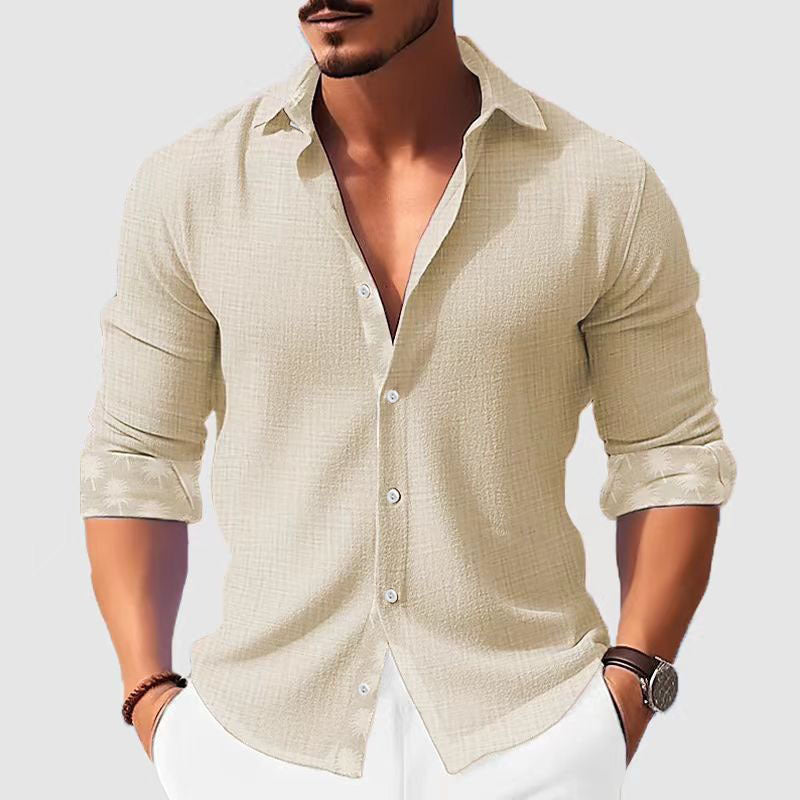 Printed Men's Clothing Fashion Long Sleeve Shirt Khaki GlamzKart