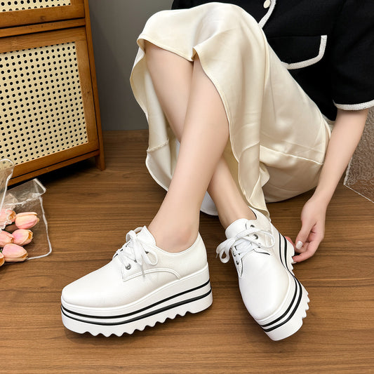 British Style Brogue Lace-up Square Toe Platform Pumps GlamzKart